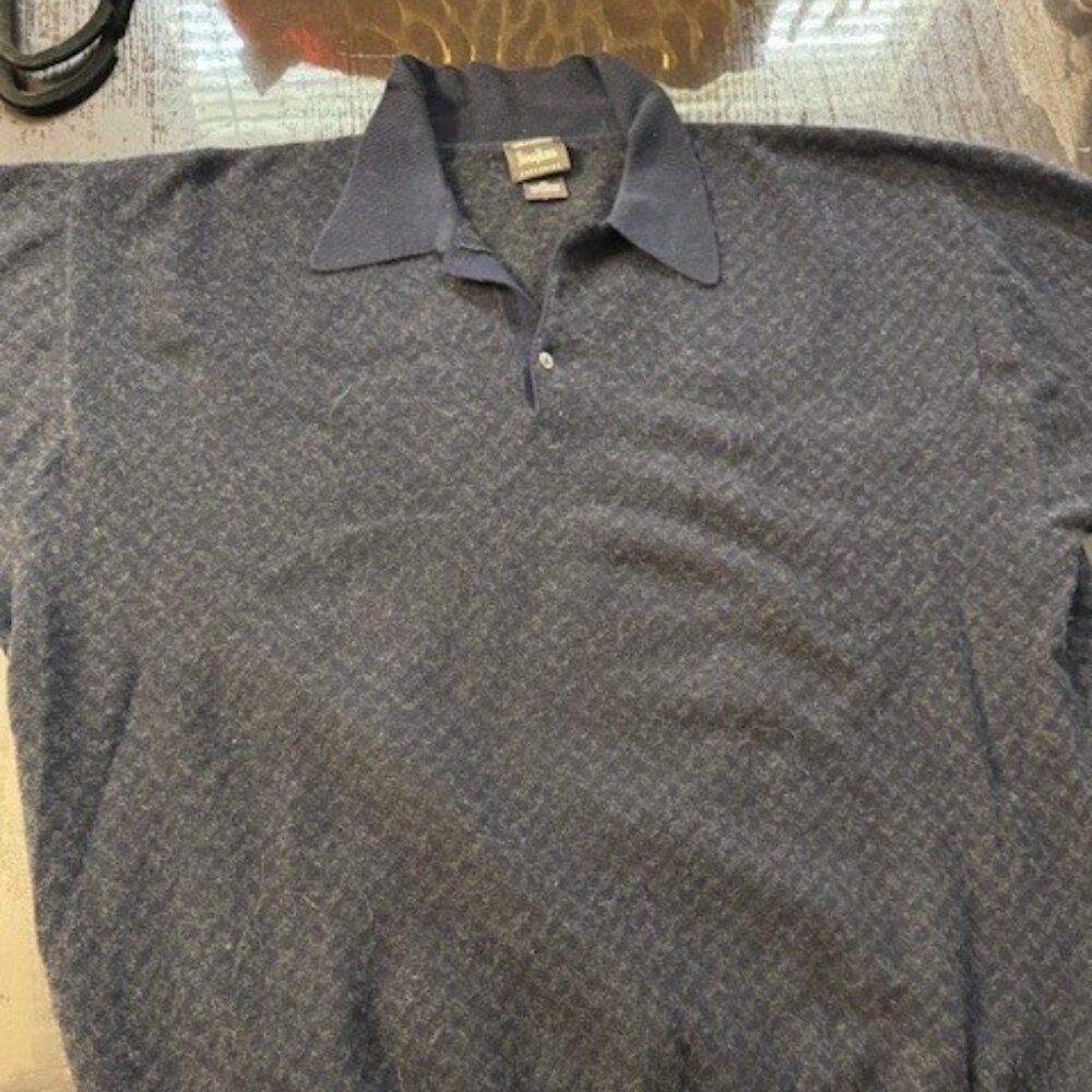 Neiman Marcus Exclusive Grey/Navy Polo Collar Sweater